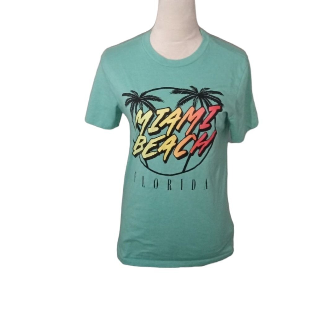 Aeropostale Teal Miami Beach Graphic Tee size S